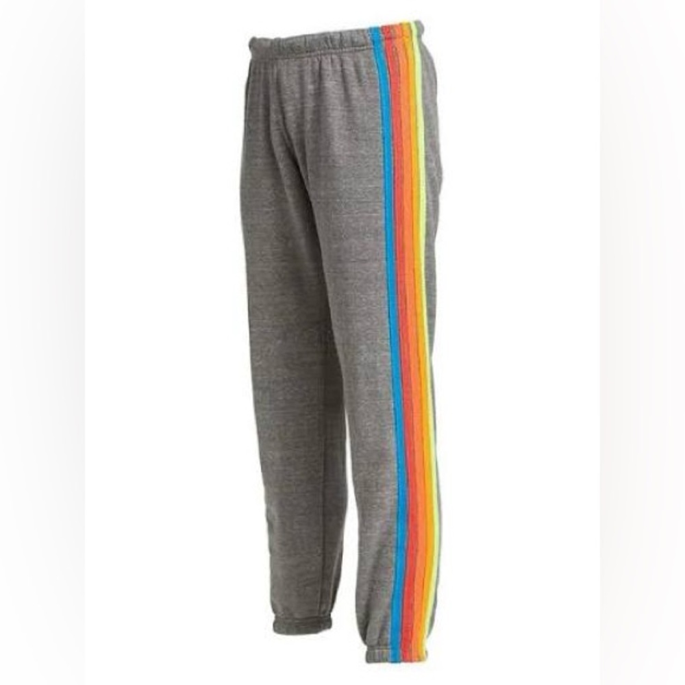Aviator Nation Gray Track Pants with Rainbow Stripes
